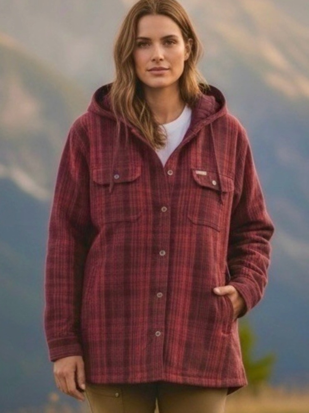 Ariat Rebar Women's Hooded Plaid Utility Jacket - Wine Plaid NWT